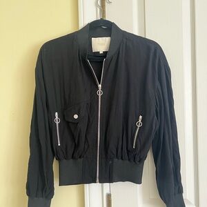 Maje Black Bomber Jacket with Elastic Waistband